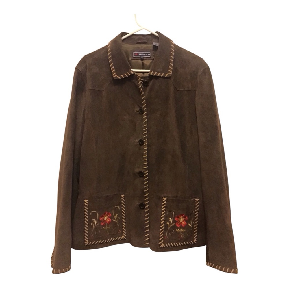 Roper Brown Suede Floral Embroidered Western Jacket